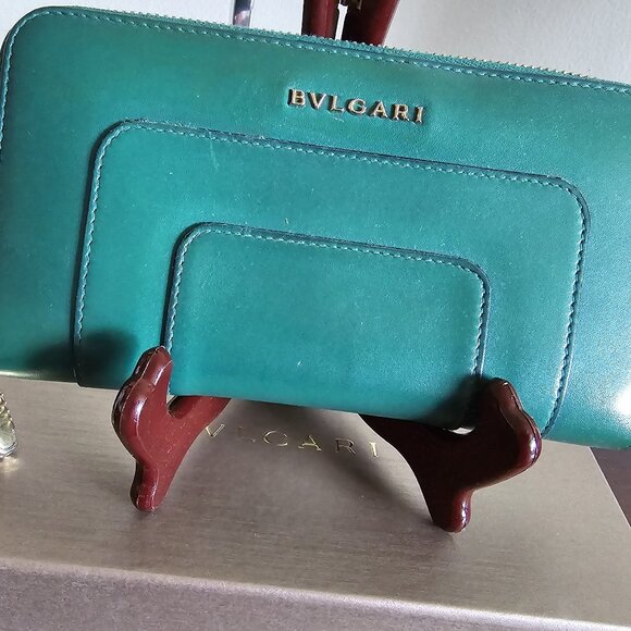 Bvlgari Green Leather Serpenti Forever Zip Around Wallet ~ EUC w/Original Box - Picture 1 of 8